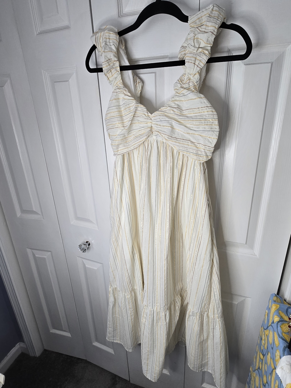 Gap Ruched Tiered Striped Midi Dress Size XS Yellow And Gold Stripes